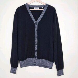 Aqua Toscano Cardigan Mens XL Black Gray Button Wool Blend LS Grandpa Cottage